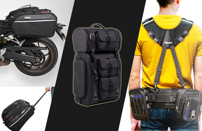 produzione di borse multifunzionali per motociclette, borsa per sella, borsa per sissy bar, borsa porta attrezzi